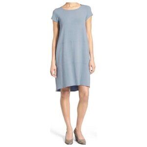 Eileen Fisher Bateau Neck Cap Sleeve Hi Low T-Shirt Dress Size Small